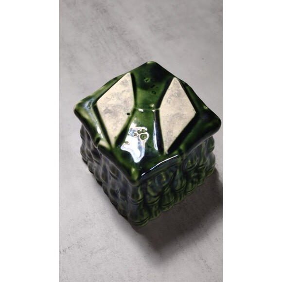 Vintage Bamboo 3D Planter Vase Bowl Green MCM Glazzed Decor Footed Square - Picture 3 of 5